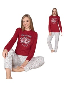 Pijama dama din bumbac cu maneca lunga cod x1518