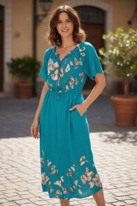 Rochie lunga de vara cu model floral elegant