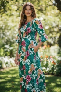 Rochie lunga de vara cu model floral elegant