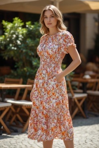 Rochie lunga de vara cu model floral elegant
