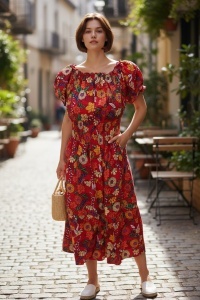 Rochie lunga de vara cu model floral elegant