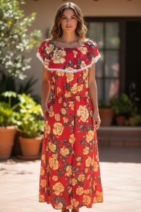 Rochie lunga de vara cu model floral elegant