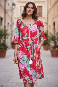 Rochie lunga de vara cu model floral elegant