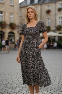Rochie lunga de vara cu model floral elegant