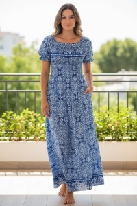 Rochie lunga de vara cu model floral elegant