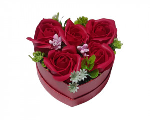 Aranjament floral superb cu 5 trandafiri de sapun X97