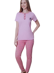 Pijama dama cu maneca scurta si pantaloni lungi din bumbac calitativ cod x2906