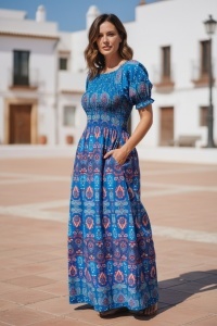 Rochie lunga de vara cu model floral elegant