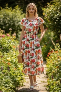 Rochie lunga de vara cu model floral elegant