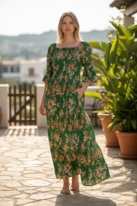 Rochie lunga de vara cu model floral elegant