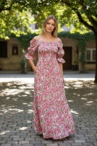 Rochie lunga de vara cu model floral elegant