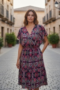 Rochie lunga de vara cu model floral elegant
