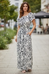 Rochie lunga de vara cu model floral elegant