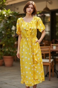 Rochie lunga de vara cu model floral elegant