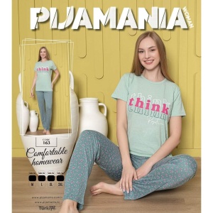 Pijama dama cu maneca scurta si pantaloni lungi din bumbac cod x1689