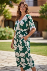 Rochie lunga de vara cu model floral elegant