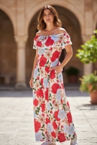 Rochie lunga de vara cu model floral elegant