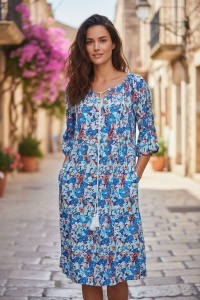 Rochie lunga de vara cu model floral elegant