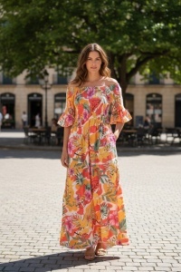 Rochie lunga de vara cu model floral elegant
