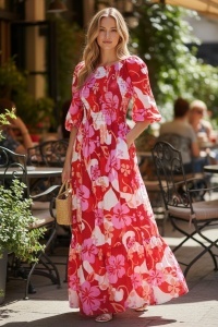 Rochie lunga de vara cu model floral elegant