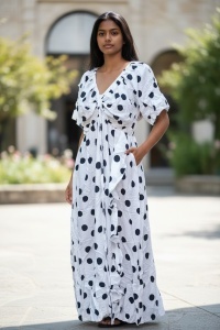 Rochie lunga de vara cu model floral elegant