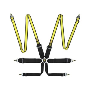 OMP DA0-0204-B02-178 Safety Harness First 3+2 Pull Up, 2/3-3-2 ", 6-Point, FIA 8853-2016, Black/Yellow