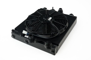 CSF RACE Universal Half Radiator - Evo 7/8/9 / 92-00 Civic - w/ SPAL Fan & Shroud - Black - Img 1