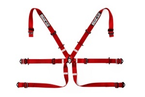 SPARCO 04819H2RS Harness belts 2", 6 point, steel adjusters, HANS, FIA 8853-2016, red