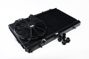 CSF RACE Mitsubishi Evo 7/8/9 Full Size Slim Radiator w/ 12in SPAL Fan - Black - Img 1