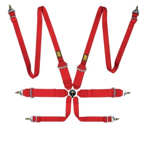 OMP DA0-0204-B02-061 Safety Harness First 3+2 Pull Up, 2/3-3-2 ", 6-Point, FIA 8853-2016, Red