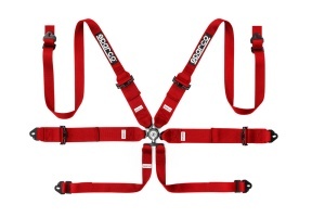 SPARCO 04818RH1RS Harness belts COMPETITION H-3+2, 6 point, pull up, steel adjusters, HANS, FIA 8853-2016, red