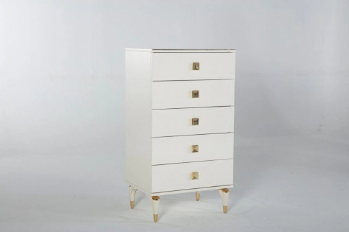 Comoda cu 5 sertare PRS GOLD, alb fildes, L 63,7 cm H 116,1 cm D 45 cm
