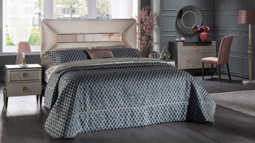 Set pat fix PRD tapitat cu catifea crem + saltea 160x200 cm