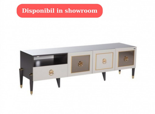 Unitate TV living , 4 usi PRD , din mdf si sticla securizata antipata si antizgariere