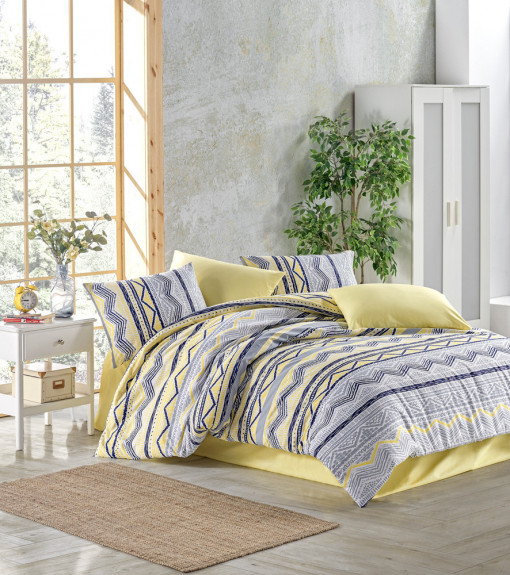 Set Lenjerie de pat cu 4 Piese, pentru pat dublu, Bumbac , Marlie