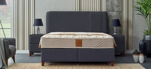 Set Pat tapitat Nano, cu saltea si somiera incluse, bleumarin