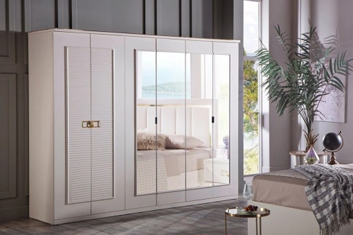 Sifonier cu 6 usi, alb fildes VRN, L 269.8 x A 60.6 x H 210.1 cm