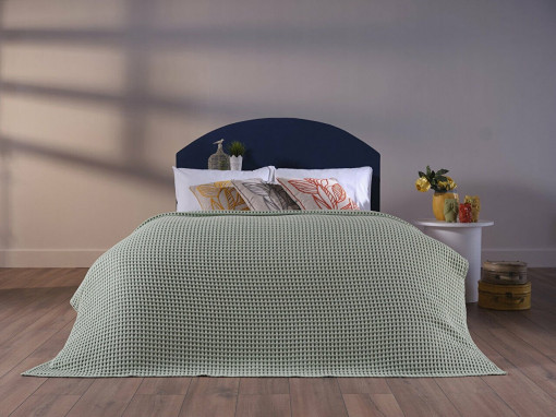 Pătură dublă grofata ( Waffle ), din bumbac 100%, CLARA ,200 x 220 cm, verde