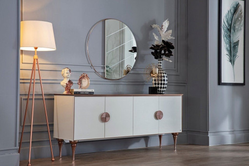 Consola/bufet living RTA cu oglinda decorativa , cu 4 usi , L 181.1 cm ,H 61.1 cm, A 45.9cm
