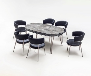 Set Masa fixa Caz, gri marmorat/crom L 165 x l 90 X H 75 cm + 6 scaune Caz tapitate, antracit/crom - Img 2