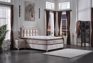 Set Pat tapitat cu saltea inclusa Wool Touch, bej/crom - Img 1