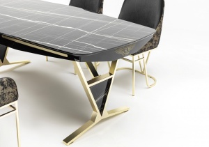 Set Masa fixa Bugatti + 8 scaune tapitate, negru/gold - Img 1