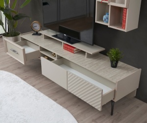 unitate tv mdf crem cadru metalic negru luna raspberry home