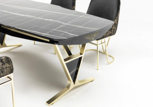 Set Masa fixa Bugatti + 6 scaune tapitate, negru/gold - Img 3