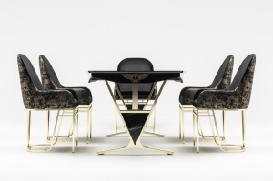 Set Masa fixa Bugatti + 6 scaune tapitate, negru/gold