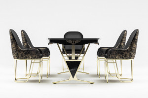 Set Masa fixa Bugatti + 6 scaune tapitate, negru/gold - Img 1