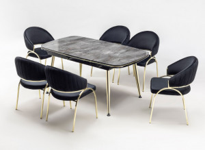 Set Masa fixa Efsane, gri marmorat/AURIU+ 8 scaune tapitate - Img 1