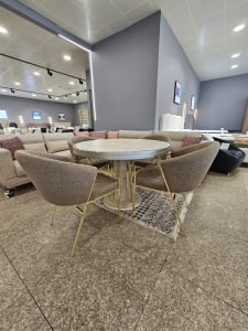 Set Masa rotunda travertin DIVA + 4 scaune