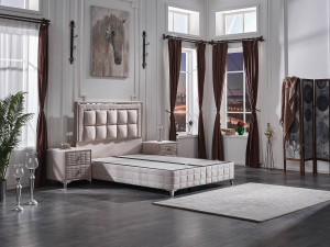 Set Pat tapitat cu saltea inclusa Wool Touch, bej/crom - Img 4