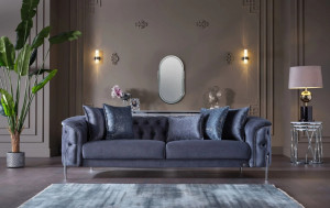 Canapea extensibila DLC , CROM 3 locuri, stofa fina , albastru deschis, L 242 x l 98 x H 70 cm - Img 1